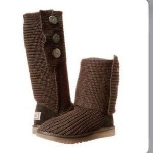 Ugg Cardy Classic Button Side Wool Knit Soft Boots Brown Size 9 Womens